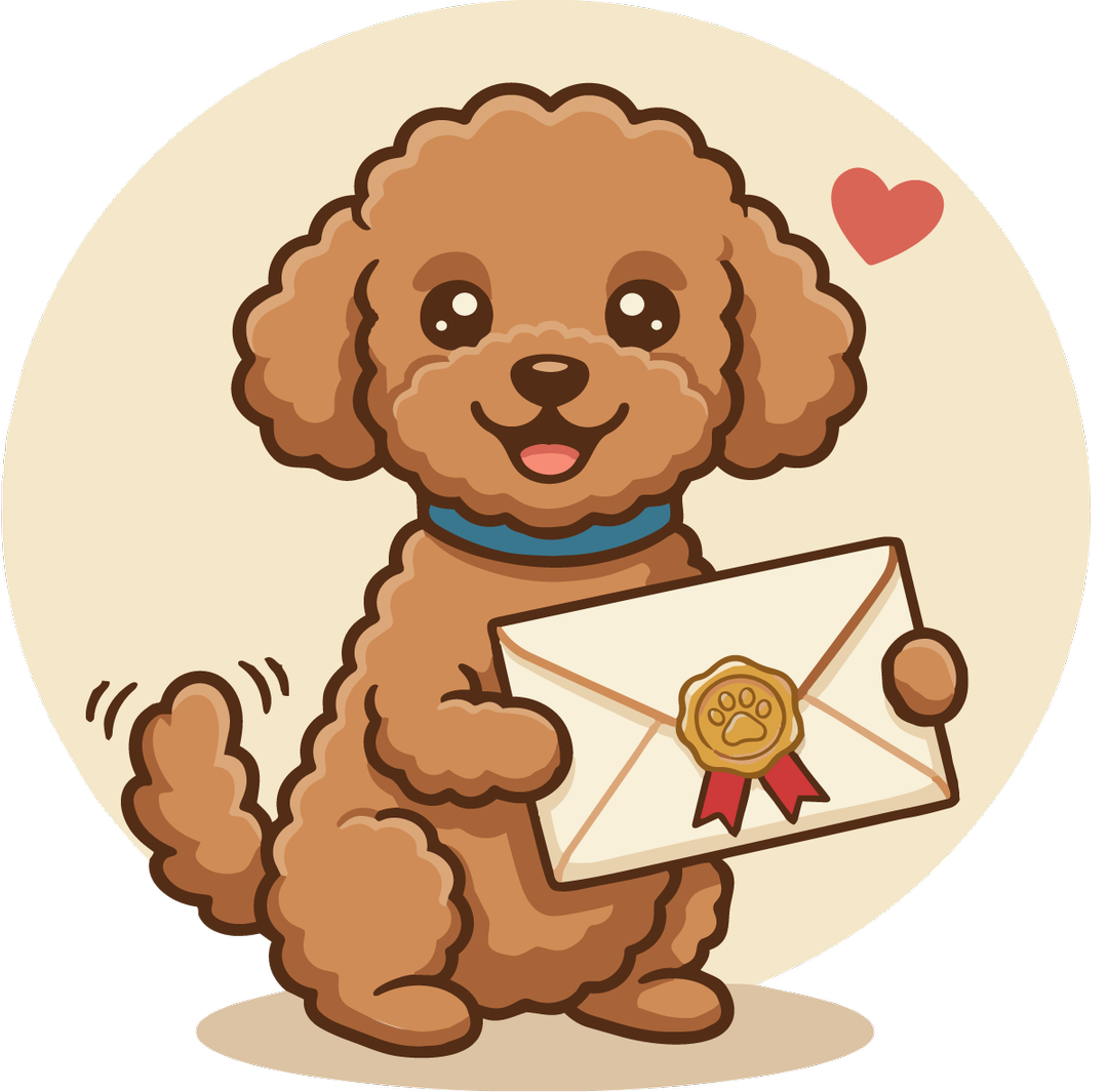 Wally the dog holding a special invitation